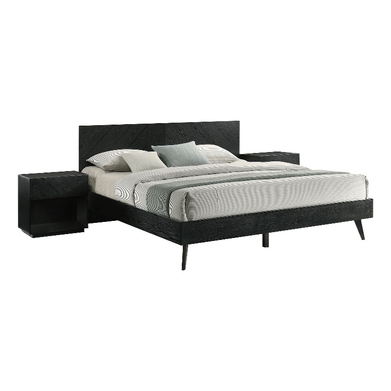 Petra King 3 Piece Wood Bedroom Set in Black Finish