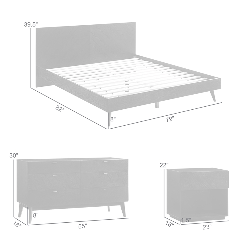 Petra King 4 Piece Wood Bedroom Set in Black Finish