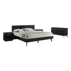 Petra King 4 Piece Wood Bedroom Set in Black Finish
