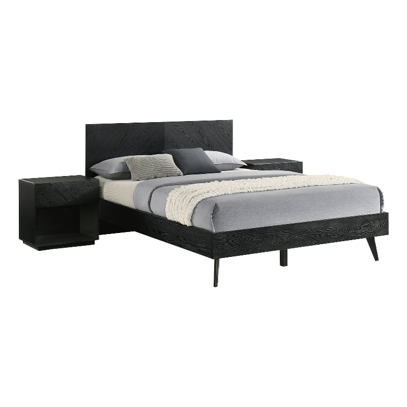 Petra Queen 3 Piece Wood Bedroom Set in Black Finish