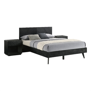 Petra Queen 3 Piece Wood Bedroom Set in Black Finish