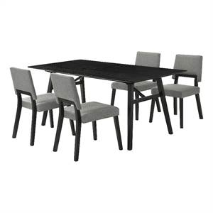 Channell 5 Piece Black Wood Dining Table Set with Charcoal Fabric