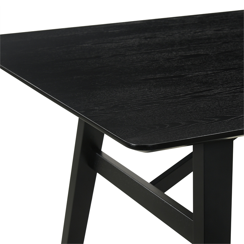 Channell 6 Piece Black Wood Dining Table Set with Bench in Charcoal Fabric