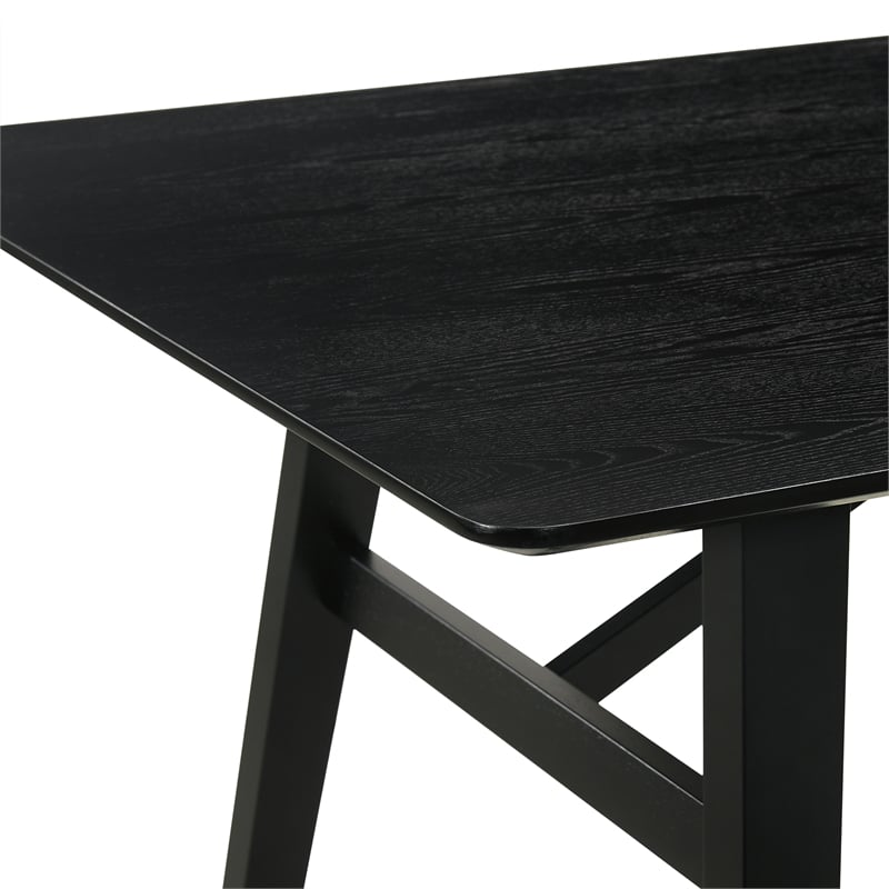 Channell 7 Piece Black Wood Dining Table Set with Charcoal Fabric