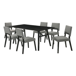 Channell 7 Piece Black Wood Dining Table Set with Charcoal Fabric