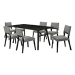 Channell 7 Piece Black Wood Dining Table Set with Charcoal Fabric
