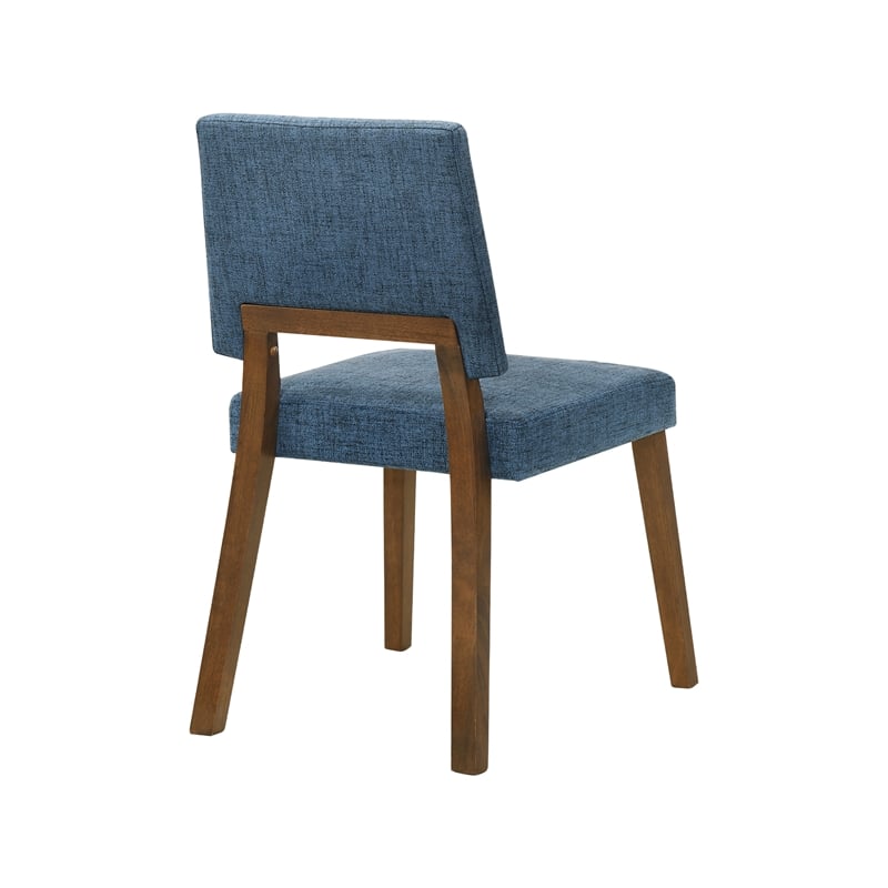 Channell 6 Piece Walnut Wood Dining Table Set with Bench in Blue Fabric