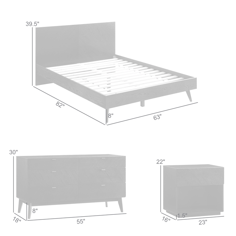 Petra Queen 4 Piece Wood Bedroom Set in Black Finish