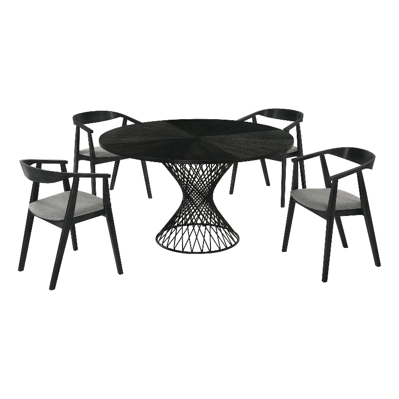 Cirque Santana 5 Piece Black Wood Dining Table Set with Charcoal Fabric