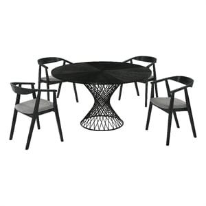 Cirque Santana 5 Piece Black Wood Dining Table Set with Charcoal Fabric
