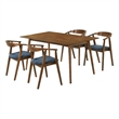Westmont Santana 5 Piece Walnut Wood Dining Table Set with Blue Fabric