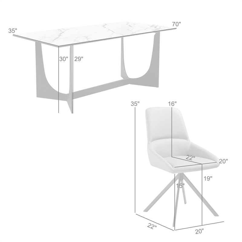 Esme Maverick 5 Piece Dining Set with Taupe Gray Faux Leather Chairs