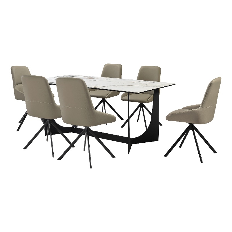 Esme Maverick 7 Piece Dining Set with Taupe Gray Faux Leather Chairs