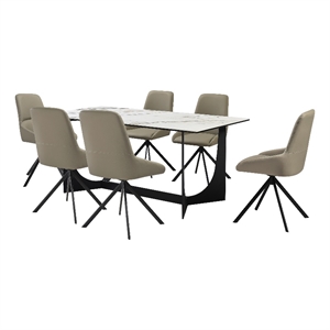Esme Maverick 7 Piece Dining Set with Taupe Gray Faux Leather Chairs