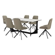 Esme Maverick 7 Piece Dining Set with Taupe Gray Faux Leather Chairs
