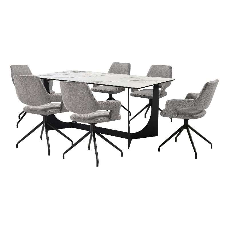 Esme Penny 7 Piece Dining Set with Gray Fabric Chairs