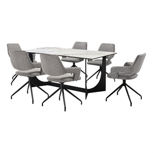 Esme Penny 7 Piece Dining Set with Gray Fabric Chairs