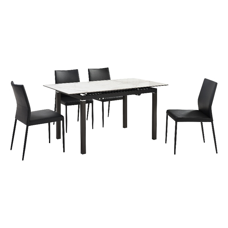 Giana Kash 5 Piece Extendable Dining Set with Black Faux Leather Chairs