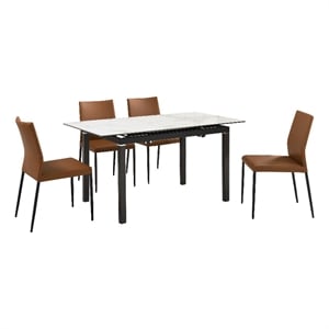 Giana Kash 5 Piece Extendable Dining Set with Brown Faux Leather Chairs