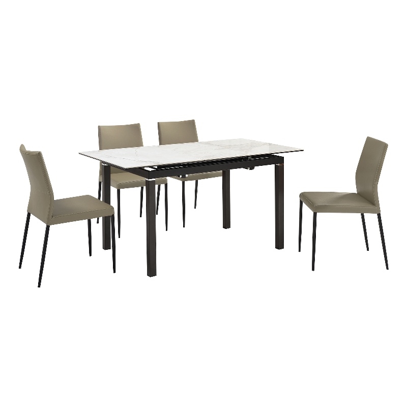 Giana Kash 5 Piece Extendable Dining Set with Taupe Gray Faux Leather Chairs