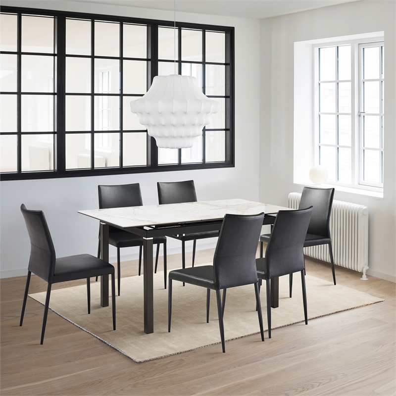 Giana Kash 7 Piece Extendable Dining Set with Black Faux Leather Chairs