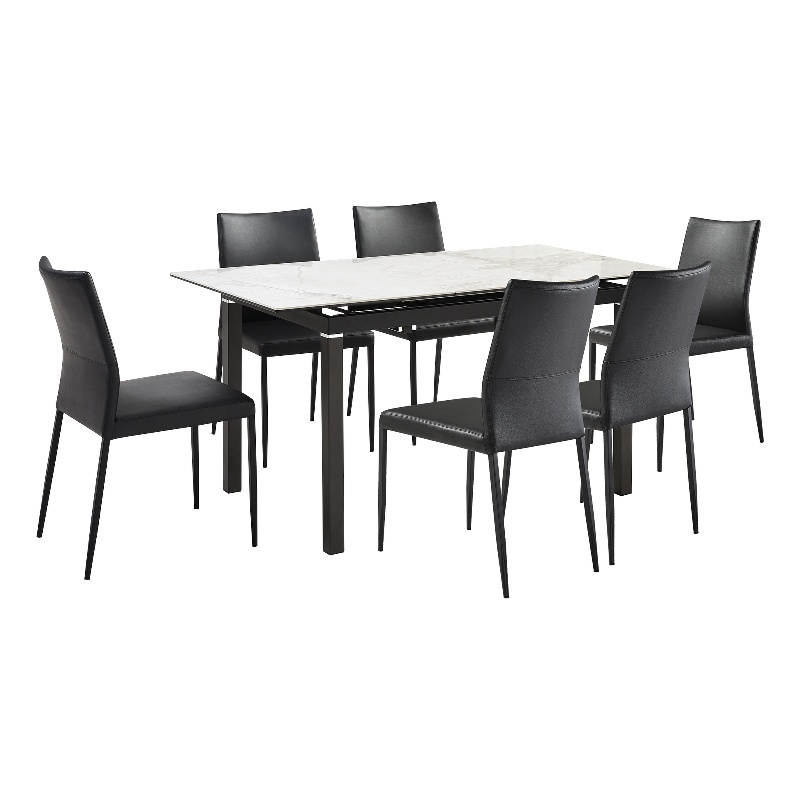 Giana Kash 7 Piece Extendable Dining Set with Black Faux Leather Chairs