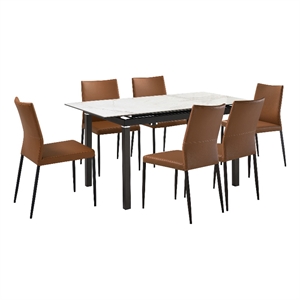 Giana Kash 7 Piece Extendable Dining Set with Brown Faux Leather Chairs