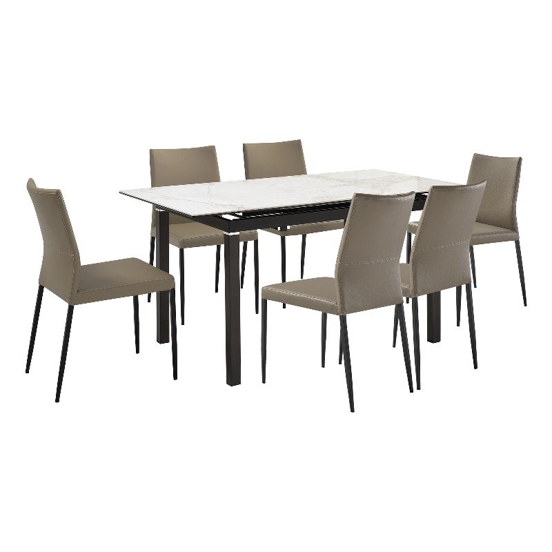 Giana Kash 7 Piece Extendable Dining Set with Taupe Gray Faux Leather Chairs