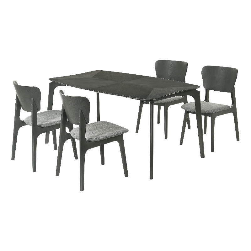 Kalia 5 Piece Wood Dining Set in Gray Finish with Gray Fabric