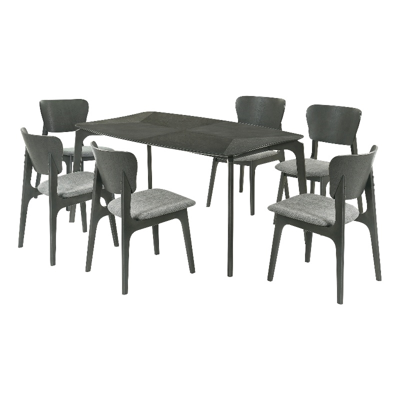Kalia 7 Piece Wood Dining Set in Gray Finish with Gray Fabric