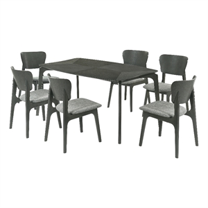Kalia 7 Piece Wood Dining Set in Gray Finish with Gray Fabric