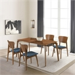 Kalia 5 Piece Wood Dining Set in Walnut Finish with Blue Fabric