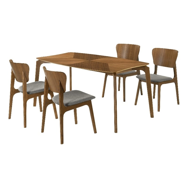 Kalia 5 Piece Wood Dining Set in Walnut Finish with Charcoal Fabric