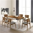 Kalia 7 Piece Wood Dining Set in Walnut Finish with Charcoal Fabric
