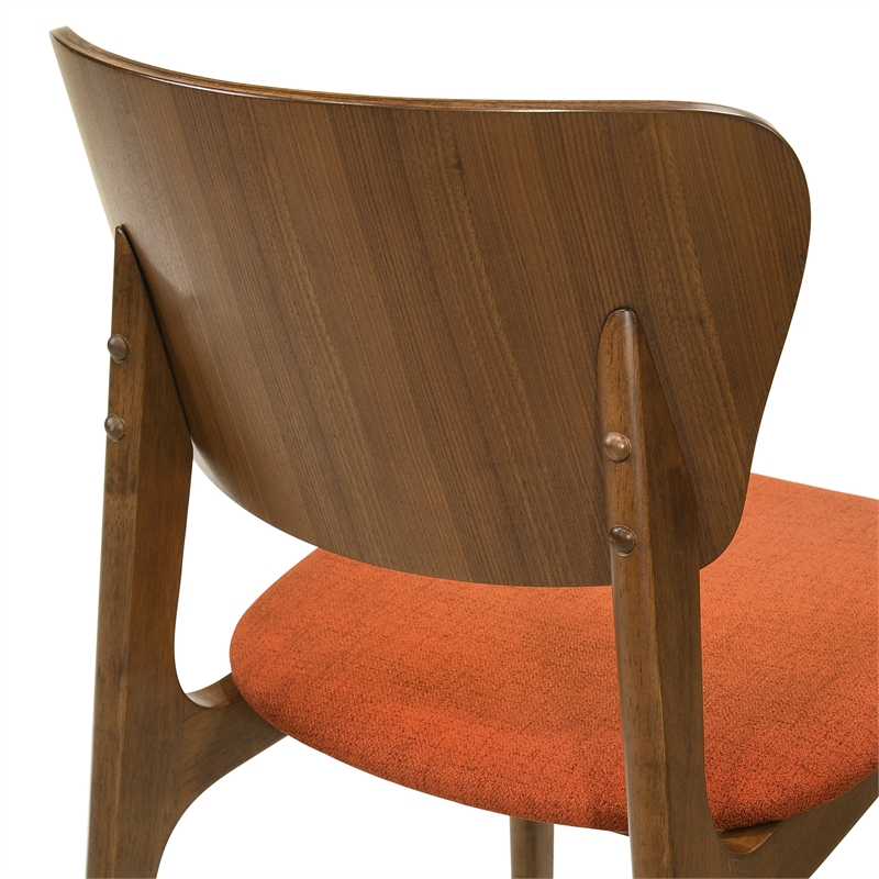 Kalia 7 Piece Wood Dining Set in Walnut Finish with Orange Fabric