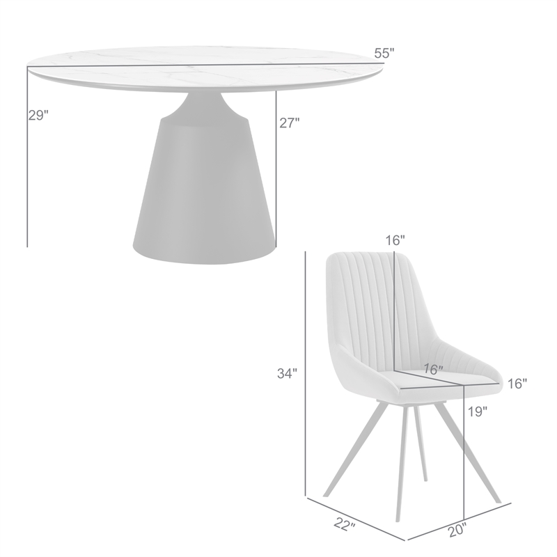 Knox Alison 5 Piece Dining Set with Gray Velvet Chairs