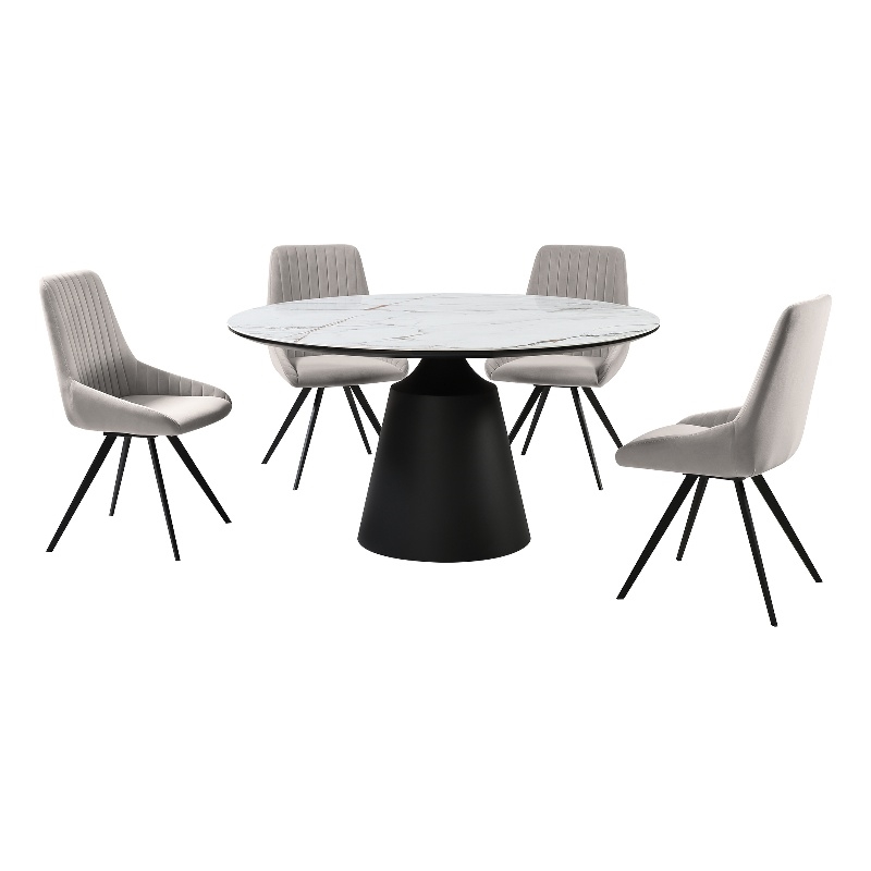 Knox Alison 5 Piece Dining Set with Gray Velvet Chairs