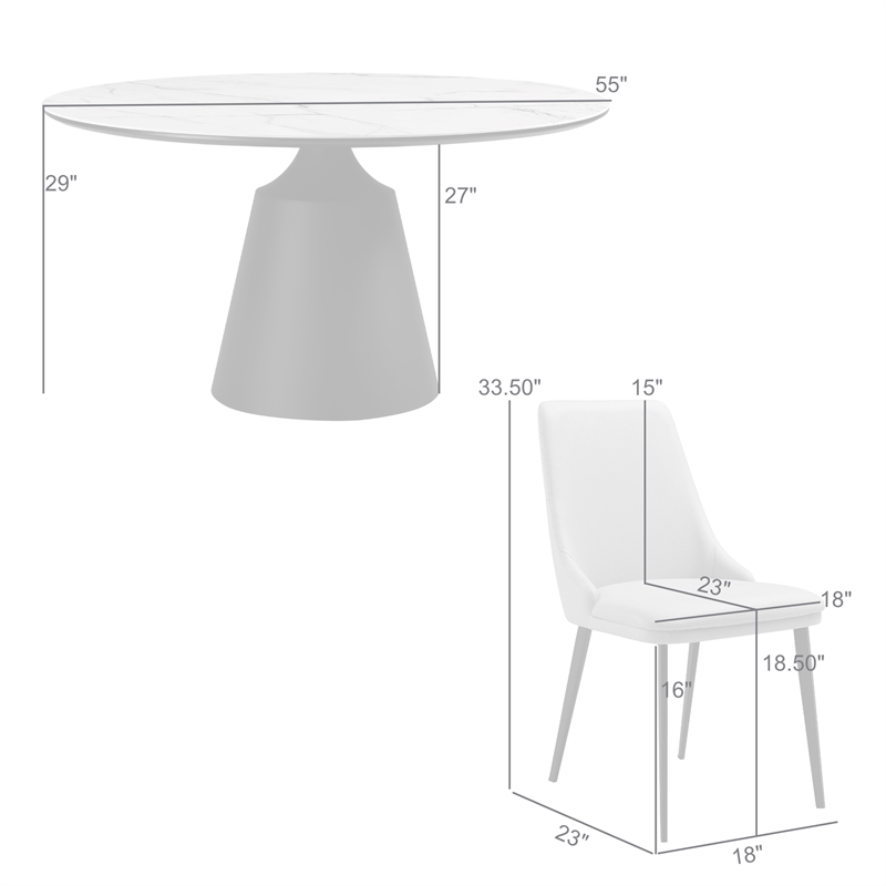Knox Genesis 5 Piece Dining Set with Stone Top and Beige Faux Leather Chairs