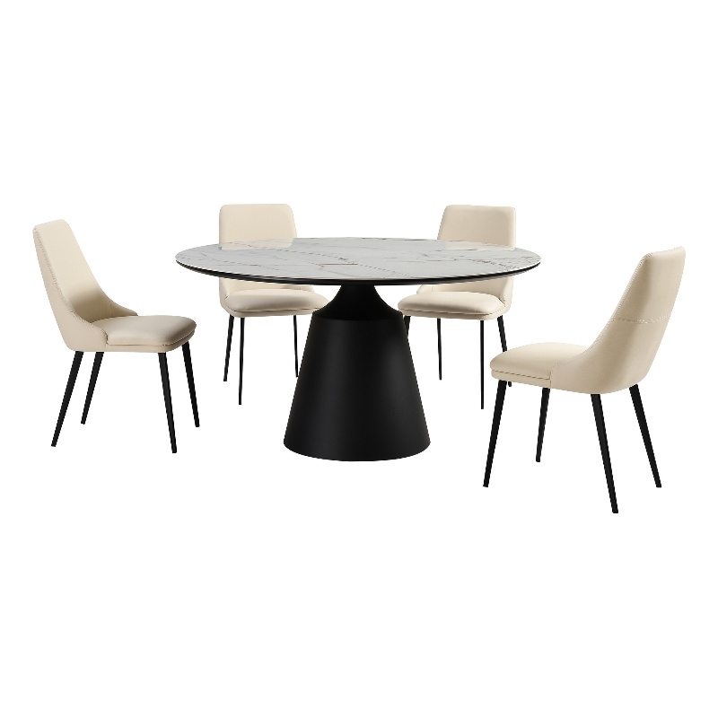 Knox Genesis 5 Piece Dining Set with Stone Top and Beige Faux Leather Chairs