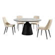 Knox Genesis 5 Piece Dining Set with Stone Top and Beige Faux Leather Chairs