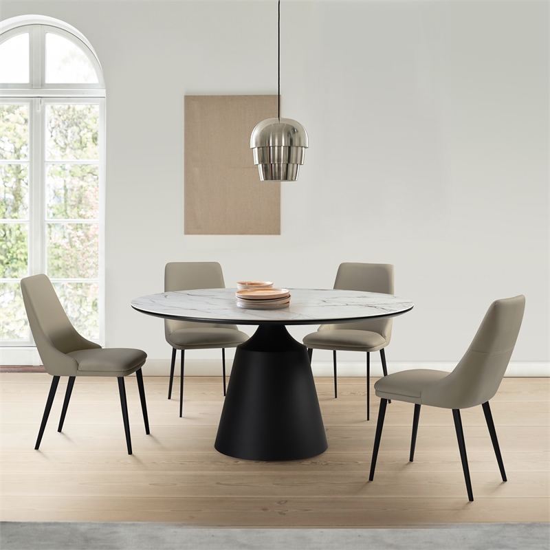 Knox Genesis 5 Piece Dining Set with Stone Top and Taupe Gray Faux Leather Chair