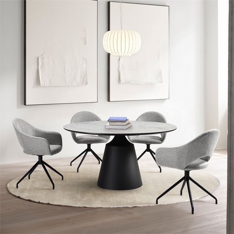 Knox Pria 5 Piece Dining Set with Stone Top and Gray Fabric Chairs