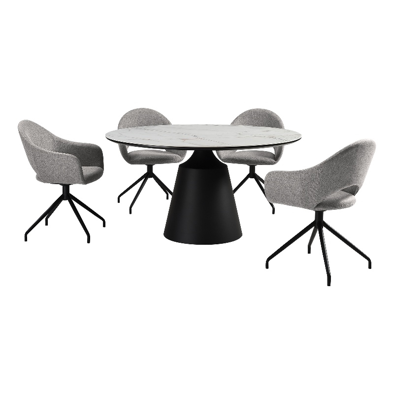 Knox Pria 5 Piece Dining Set with Stone Top and Gray Fabric Chairs