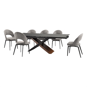 Milena Lucia 7 Piece Extendable Dining Set with Gray Fabric Chairs
