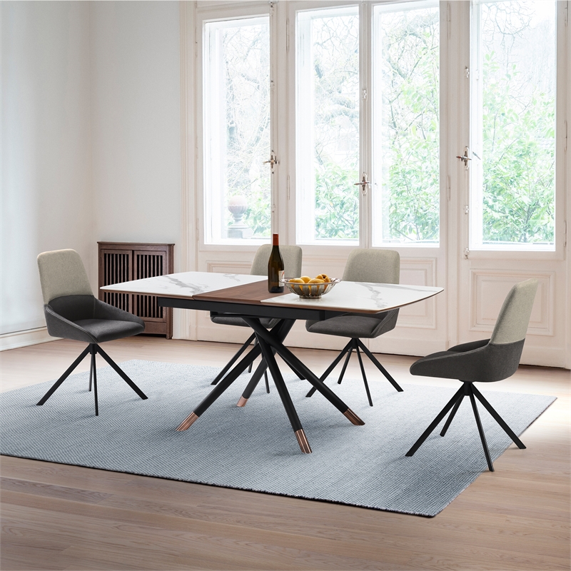 Alora Maverick 7 Piece Extendable Dining Set with Two-Tone Gray Fabric Chairs