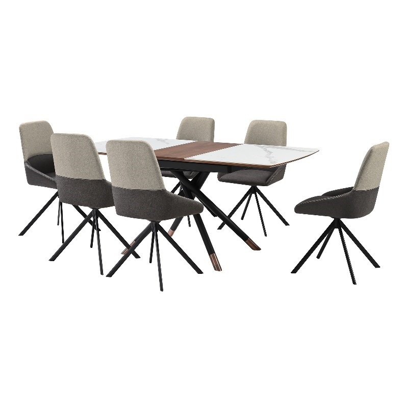 Alora Maverick 7 Piece Extendable Dining Set with Two-Tone Gray Fabric Chairs