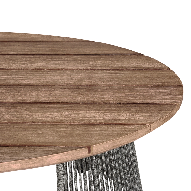 Orbit Outdoor Dining Chair in Eucalyptus Wood with Gray Rope and Taupe Cushions