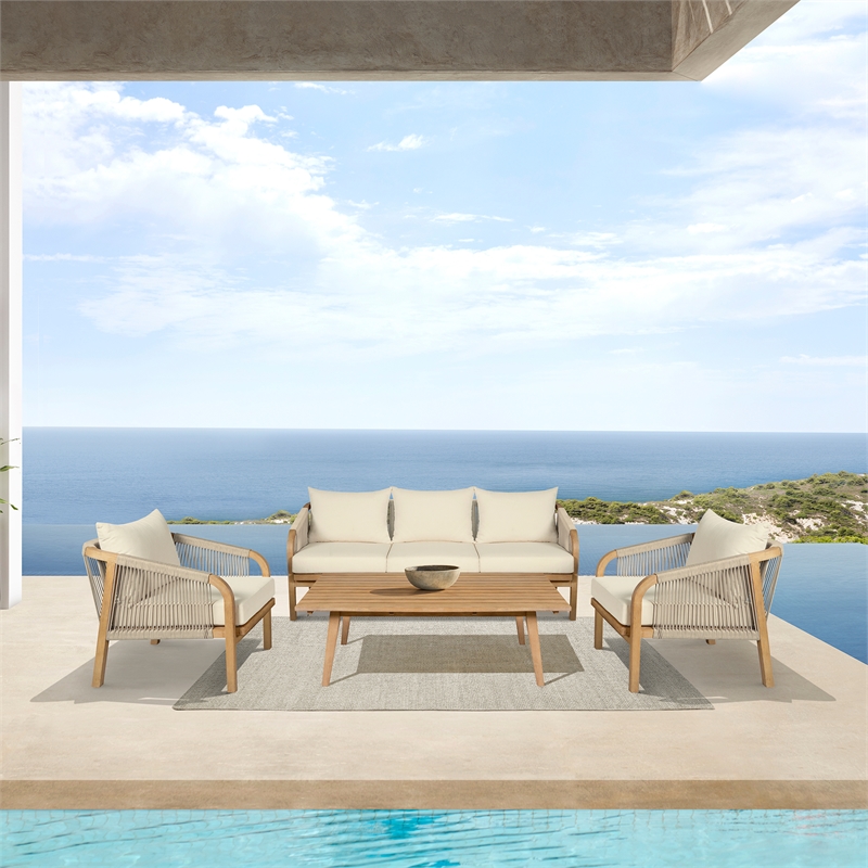 Vivid Outdoor Counter Stool in Gray Eucalyptus Wood with Gray Olefin Cushions