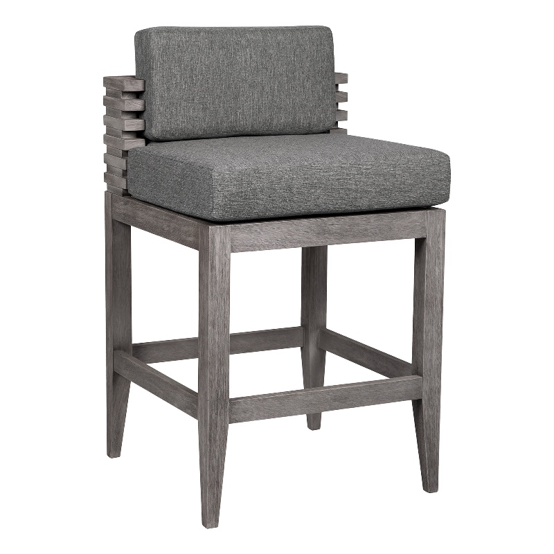 Vivid Outdoor Counter Stool in Gray Eucalyptus Wood with Gray Olefin Cushions