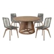 Escondido Island Outdoor 5 Piece Round Dining Set in Eucalyptus and Gray Rope